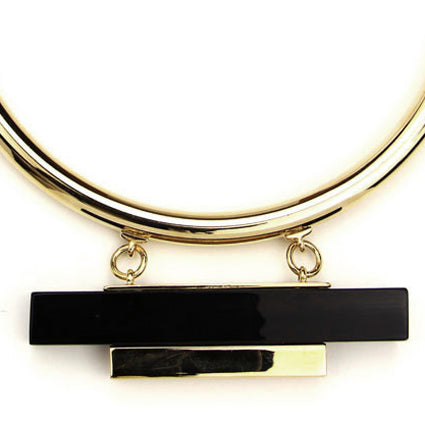 Gold Collar Necklace with Black Resin and Gold Bar LibaStyle