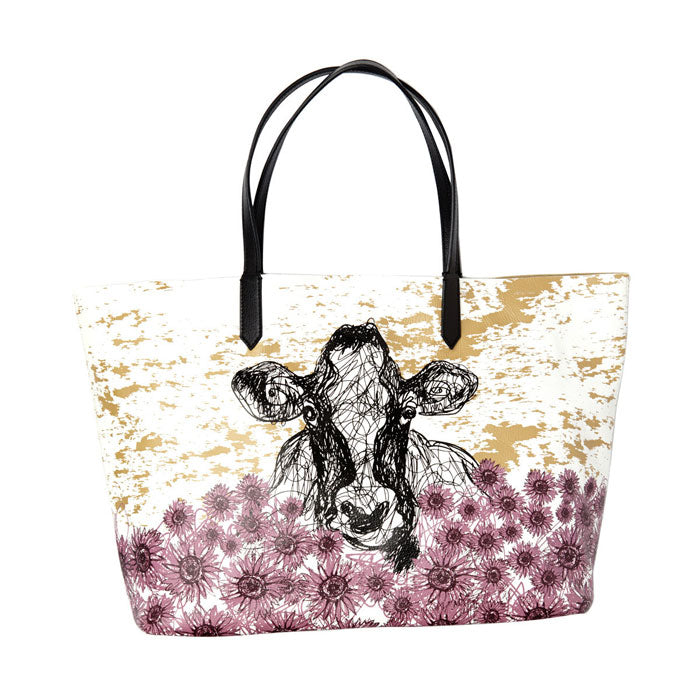 Cow Doodle Leather Tote