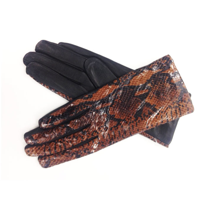Snake Print Leather Gloves