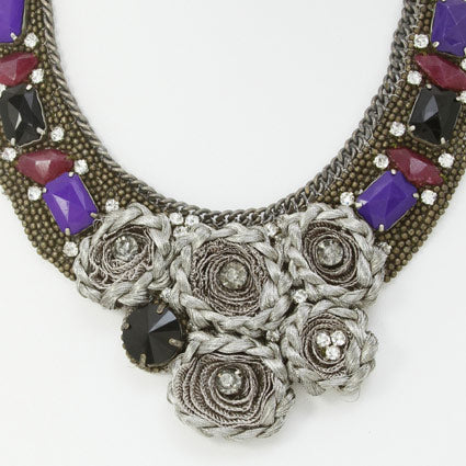 Floral Braid and Crystal Stones Necklace
