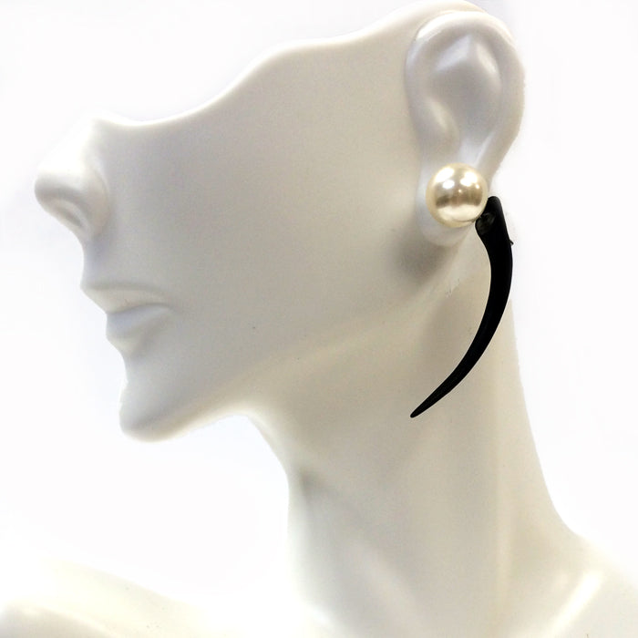 Asymmetrical Black Horn Pearl Earrings
