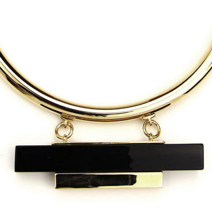 Gold Collar Necklace with Black Resin and Gold Bar