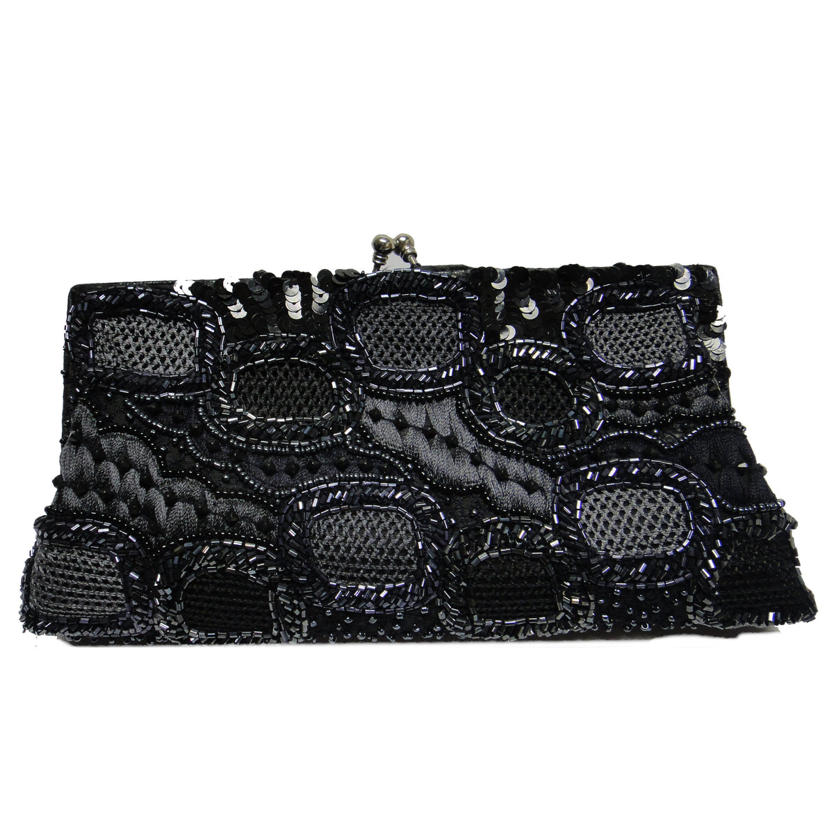 Silk Embroidered Black Beaded Clutch