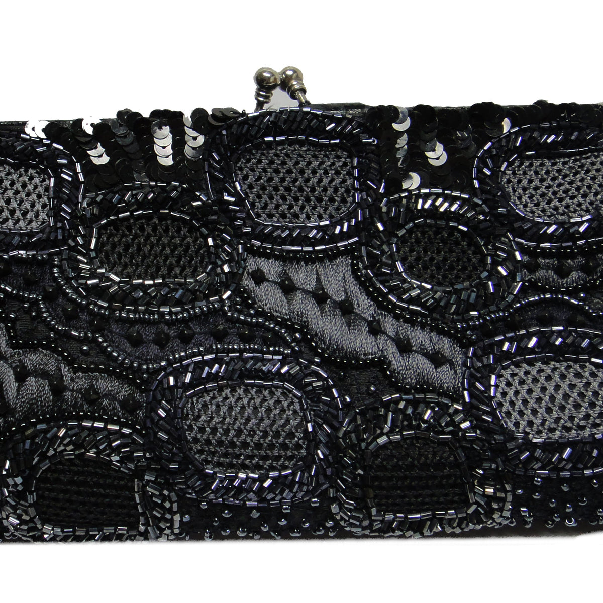 Silk Embroidered Black Beaded Clutch