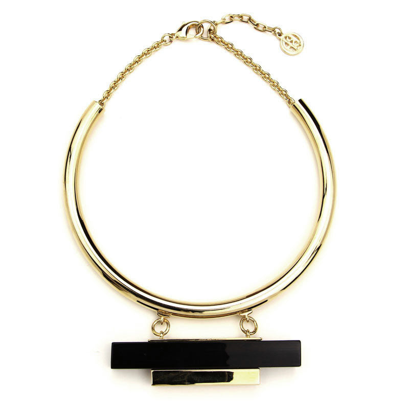 Gold Collar Necklace with Black Resin and Gold Bar