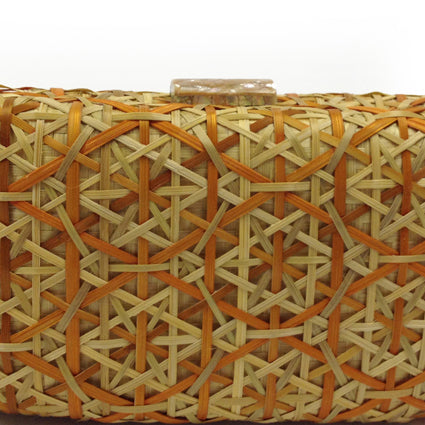 Bruna Woven Straw Minaudiere with Shell Clasp