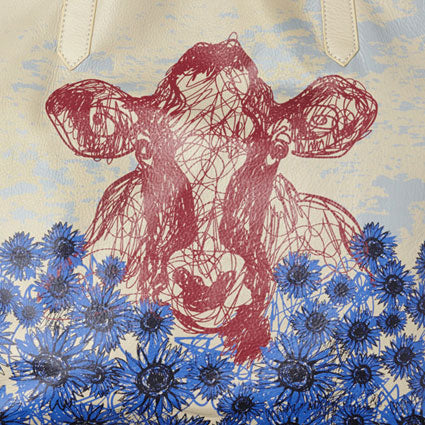 Cow Doodle Leather Tote
