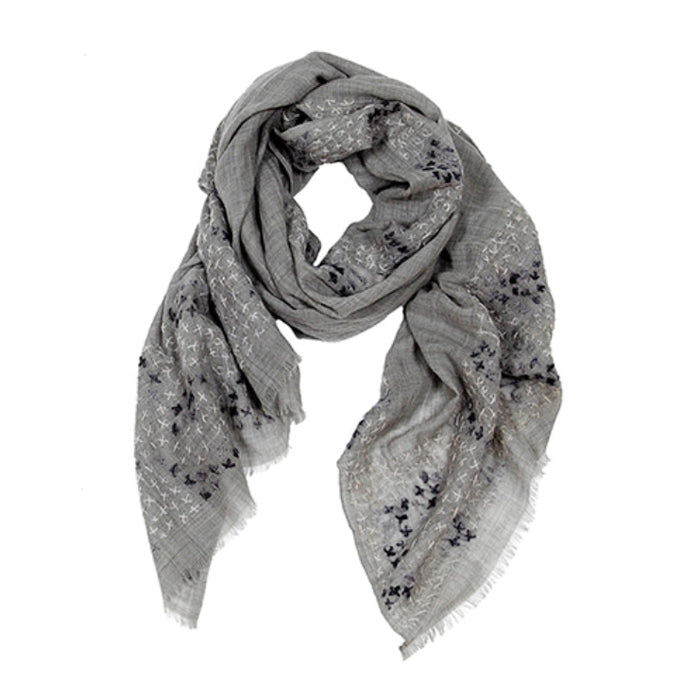 Crisscross Mohair Embroidered Wool Scarf