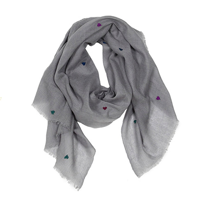Embroidered Hearts Silk &amp; Wool Scarf