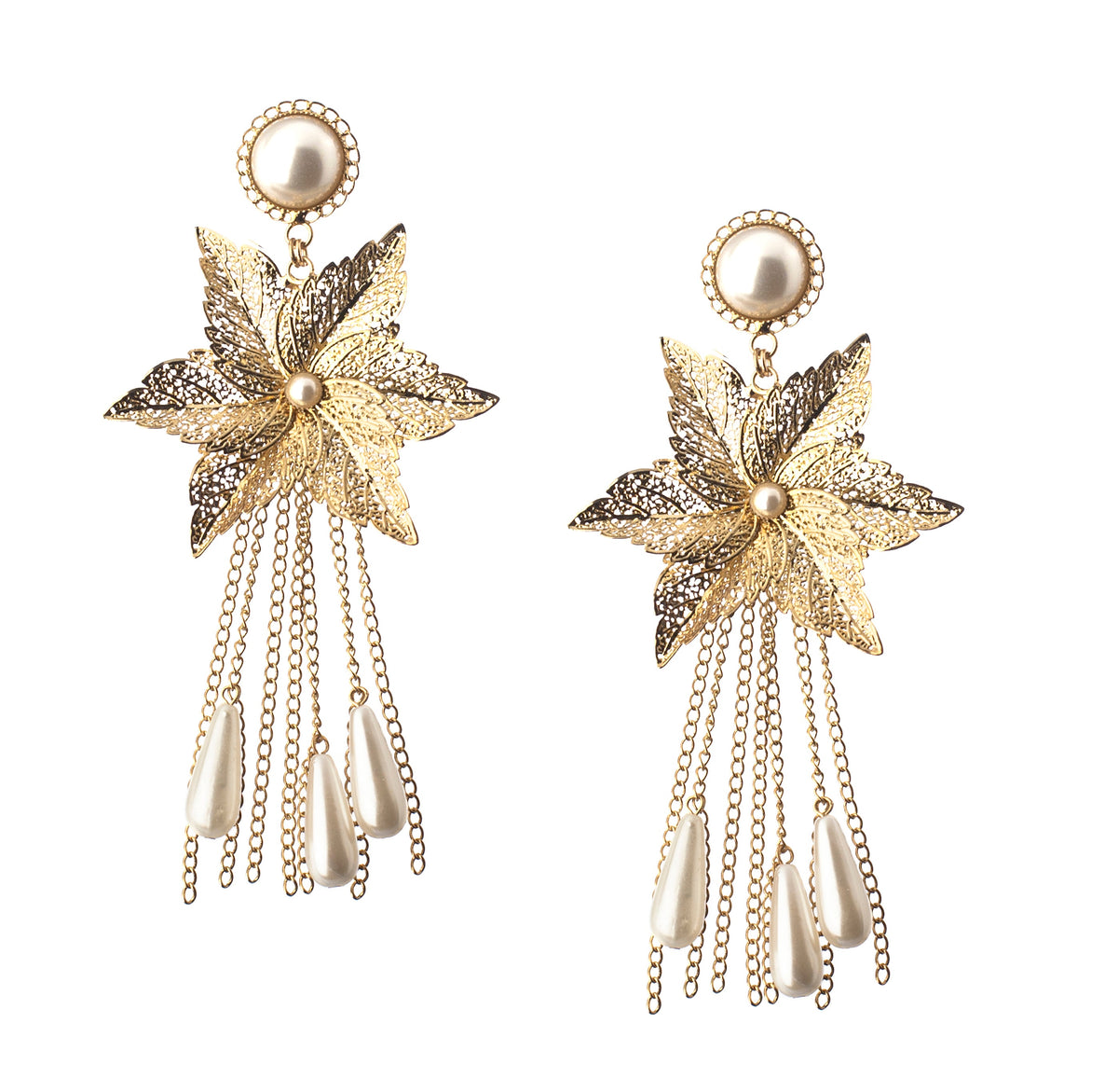 Fuji Star Leaf Earrings with Pearls