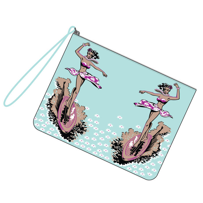 Surf Girl Leather Printed Clutch