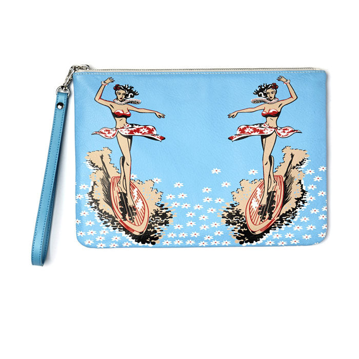 Surf Girl Leather Printed Clutch